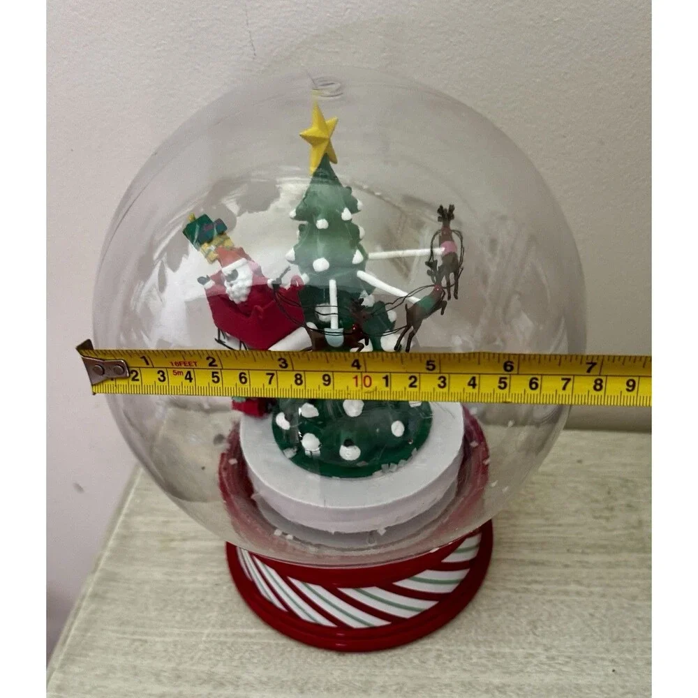 Gemmy Animated Musical Black Santa Sleigh Snow Globe Tree Lights Work Teste